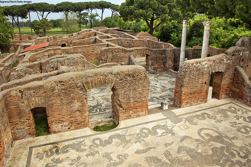 Ancient Roman Baths of Neptune Mosaic Floors Ostia Antica Ruins Rome Italy