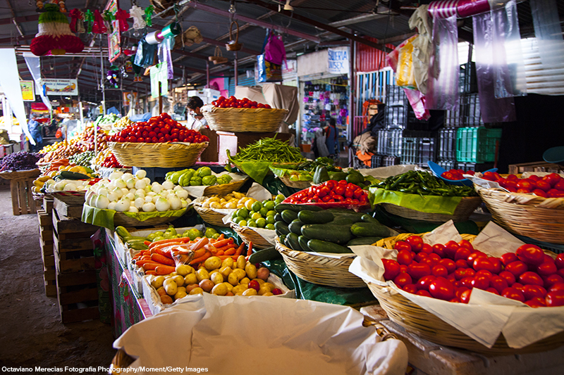 outdoor food market in Oaxaca, Mexico