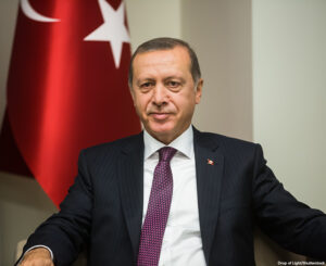 Waist-up view of the Turkish President Recep Tayyip Erdogan