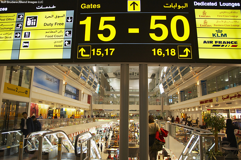 Airport sign in a terminal, Dubai, United Arab Emirates
