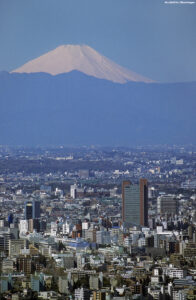 Aerial view of Setagaya City with Mt Fuji, Tokyo,  Japan