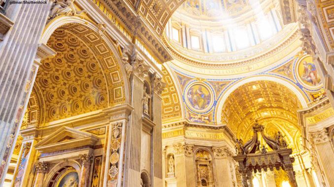 Interior of the St. Peter Basilica, Vatican interior view of the crossing, underneath the dome of Saint Peter's Basilica