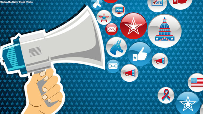 a graphic illustrating political issues and media