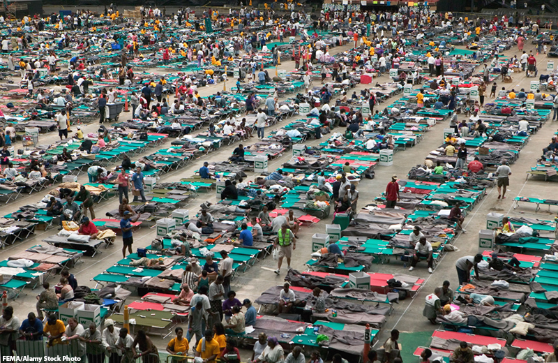 Thousands of Hurricane Katrina survivors from New Orleans are relocated to a Red Cross shelter in the Houston Astrodome September 1, 2005 in Houston, TX.