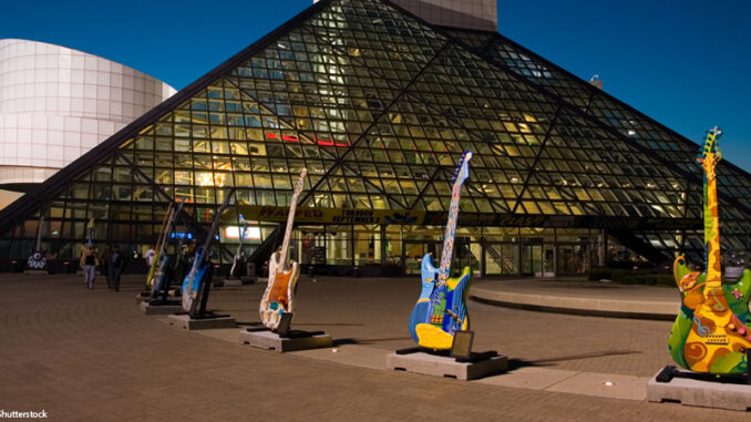 Rock and Roll Hall of Fame, Cleveland Ohio, USA. Image shot 2007. Exact date unknown. Photograph of the entrance to the Rock and Roll Hall of Fame.