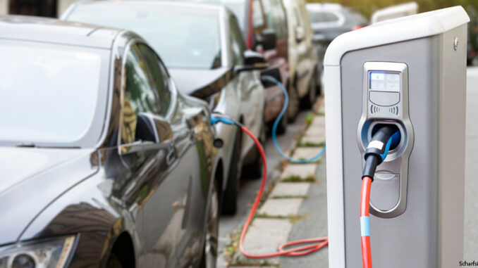 Close-up of electric vehicle charging station