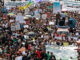 People gathered for a protest in Casablanca.