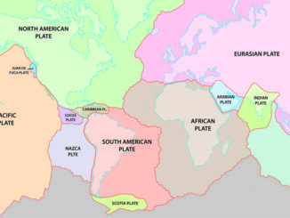 Global map showing the name and location of tectonic plates.