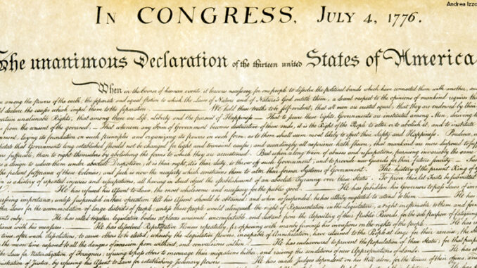 photographic image of the Declaration of Independence