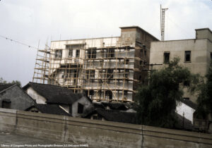 Bamboo scaffolding on new apartment building in Shanghai, China.