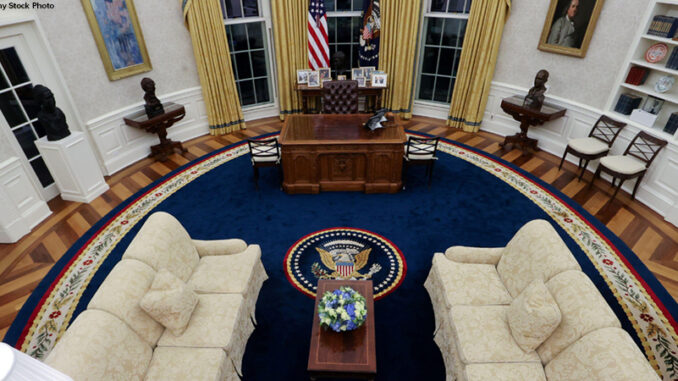 A general view shows the Oval Office of the White House.