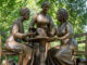 The new statue The Women's Rights Pioneers Monument moments after it was unveiled in New York city.