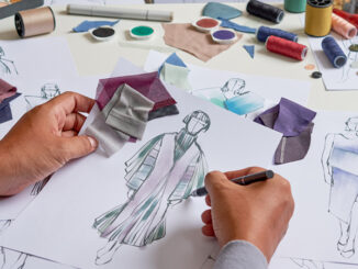 Fashion designer stylish drawings sketches textile fabric material