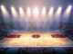 art of basketball arena with shining overhead lights