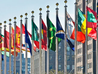 Flags of all nations outside the UN in New York City.