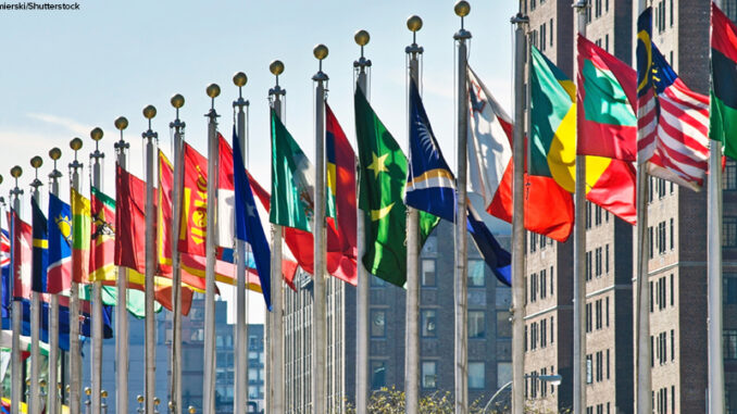 Flags of all nations outside the UN in New York City.