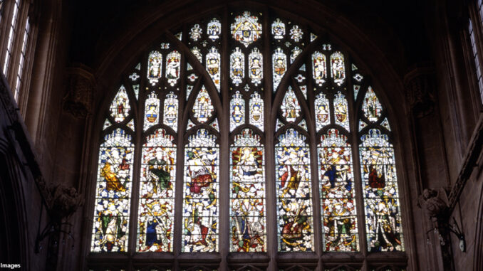 west stained-glass window in the University Church of St Mary the Virgin, Oxford, England