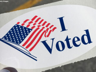 close up on I Voted sticker