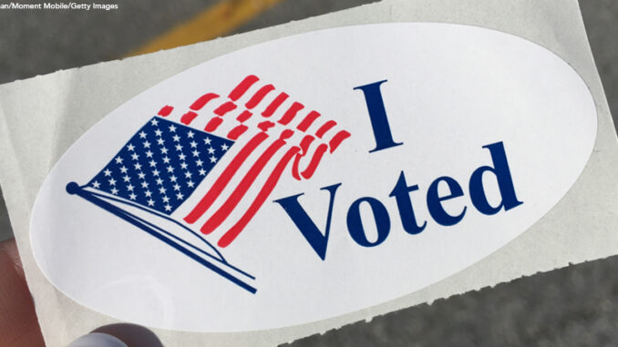 close up on I Voted sticker