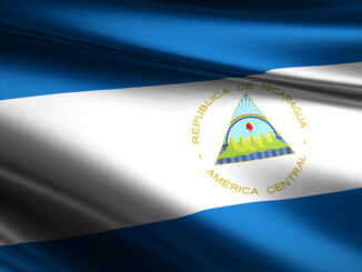3D illustration flag of Nicaragua. close up waving flag of Nicaragua.